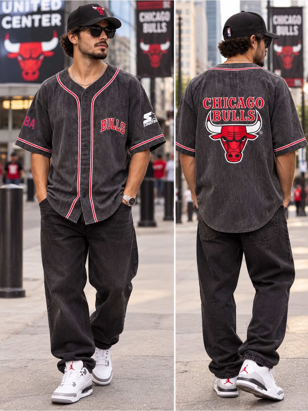Vintage Starter Chicago Bulls NBA Button Jersey Size L – Basketball Streetwear